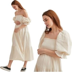 Elegant Long Sleeve Cream Dress